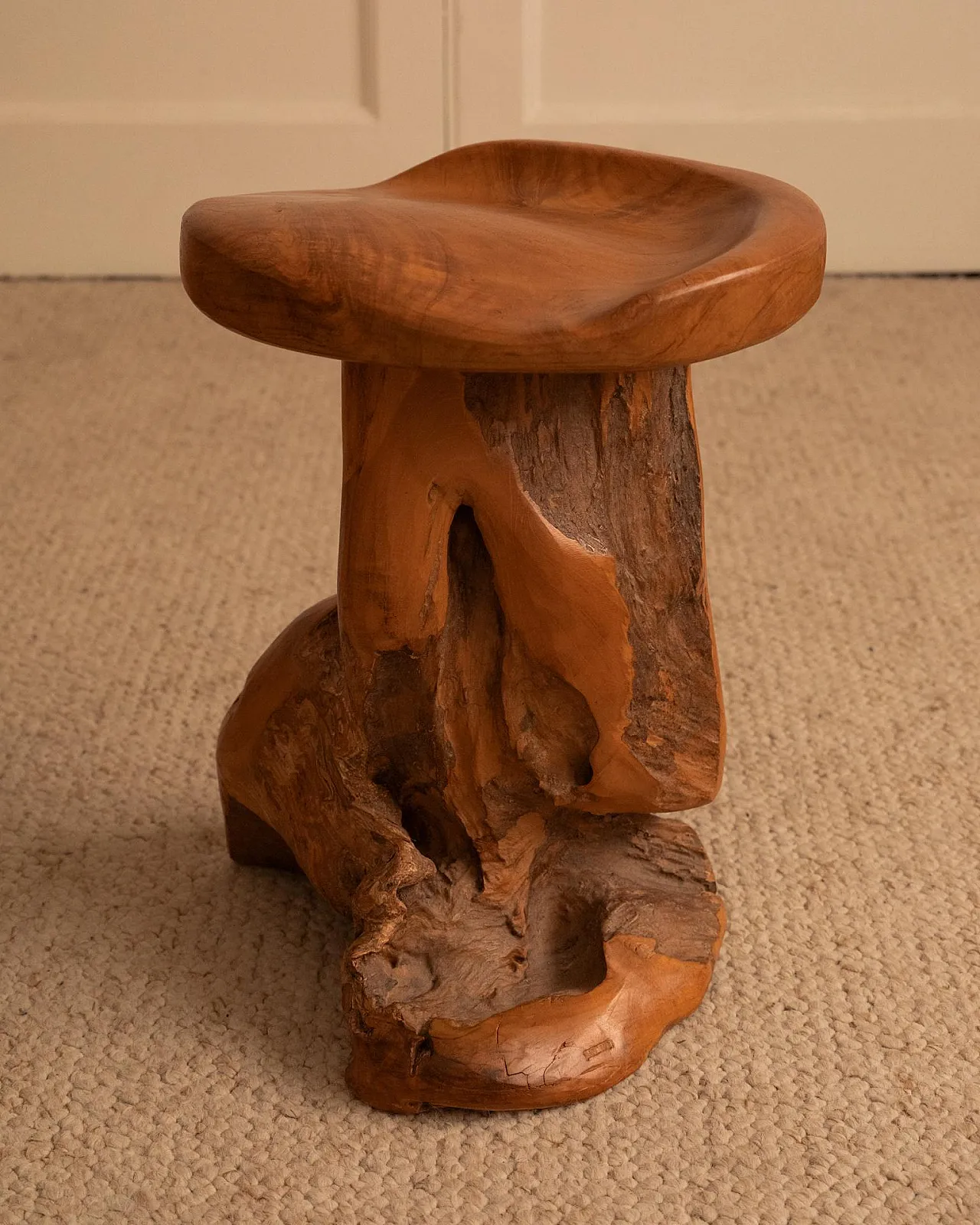 Brutalist stool in wood, 1950s 3