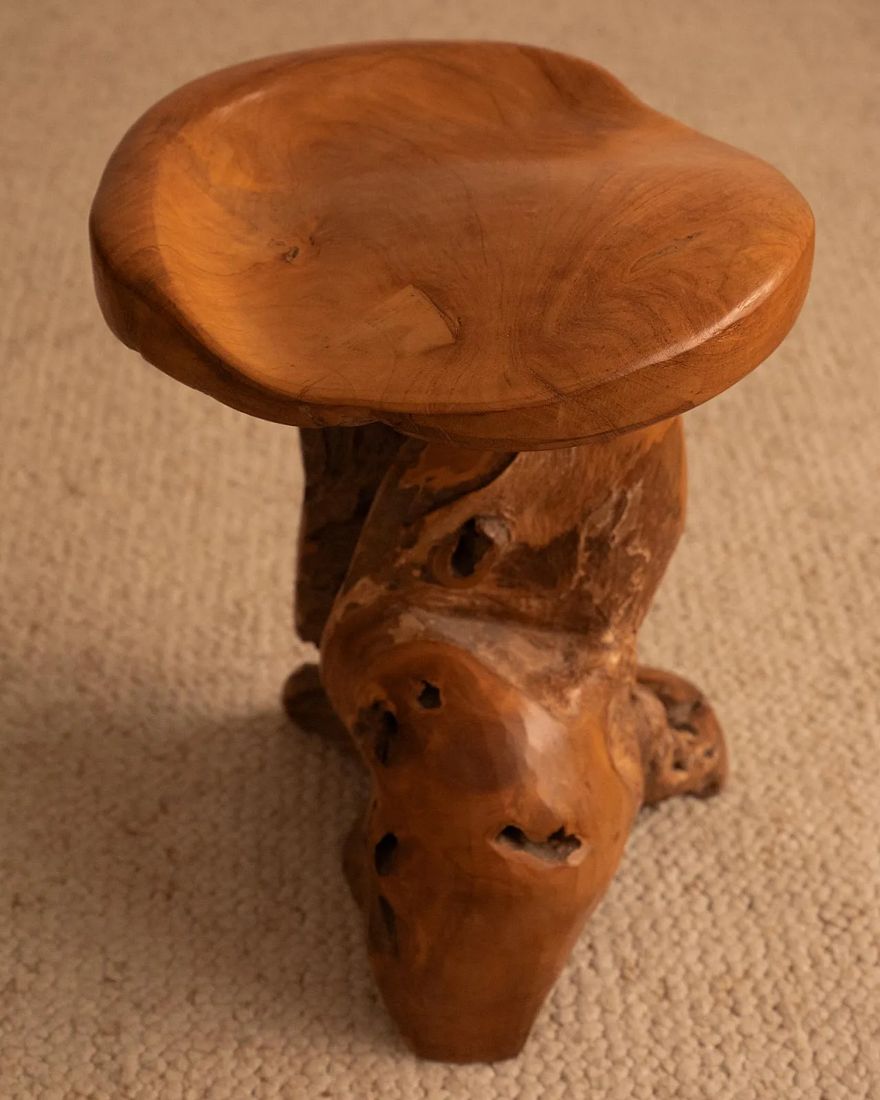 Brutalist stool in wood, 1950s 6