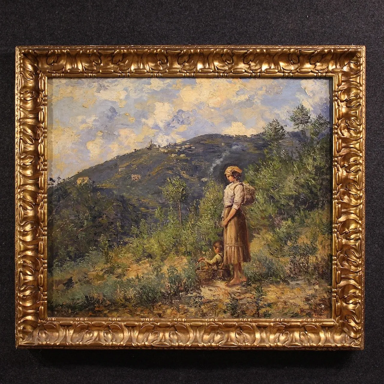 Multedo Oldoino, landscape painting with figure signed and dated 1914 1