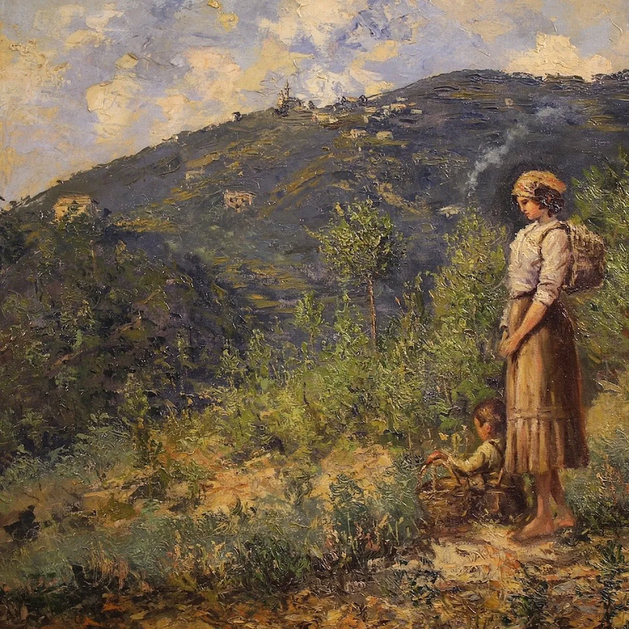 Multedo Oldoino, landscape painting with figure signed and dated 1914 4