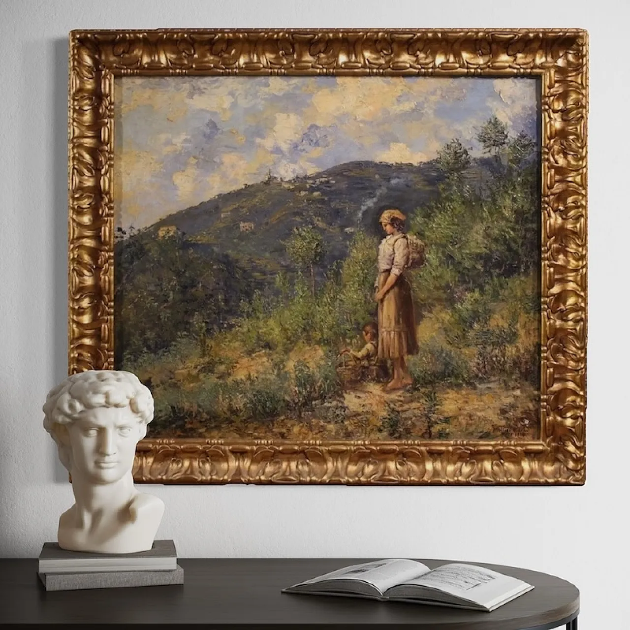 Multedo Oldoino, landscape painting with figure signed and dated 1914 7