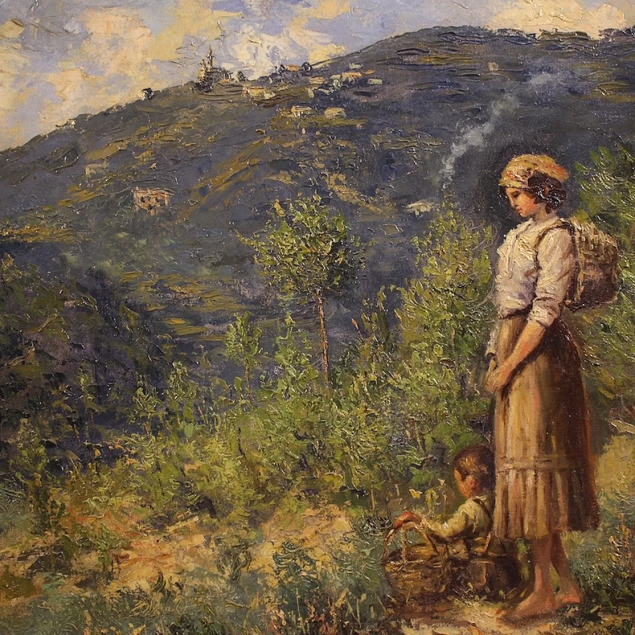 Multedo Oldoino, landscape painting with figure signed and dated 1914 14