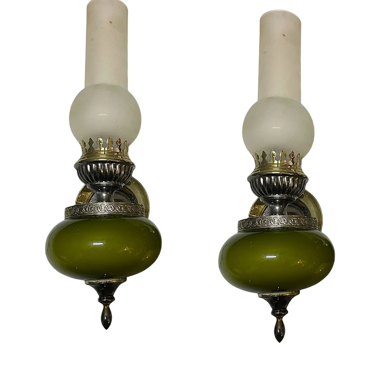 Pair of Italian Green Opaline Glass Wall Sconce from Targhetti, 1960s 1