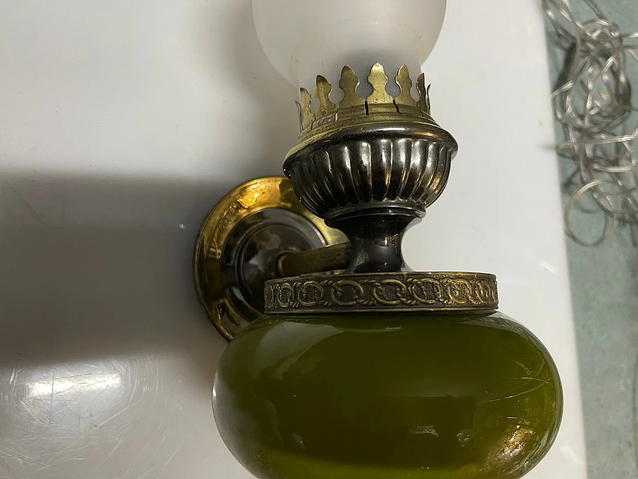 Pair of Italian Green Opaline Glass Wall Sconce from Targhetti, 1960s 7
