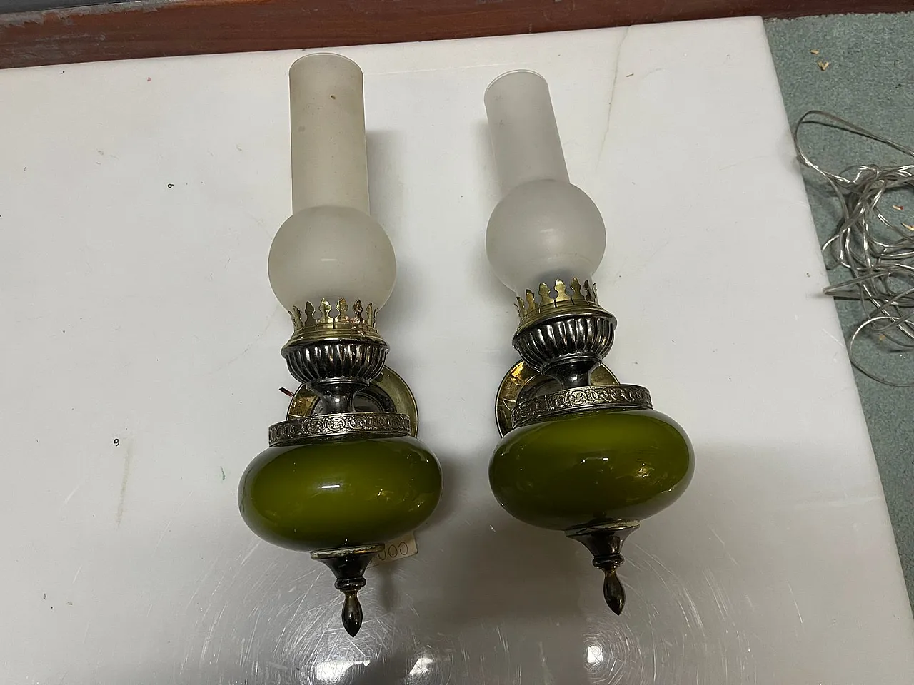 Pair of Italian Green Opaline Glass Wall Sconce from Targhetti, 1960s 8