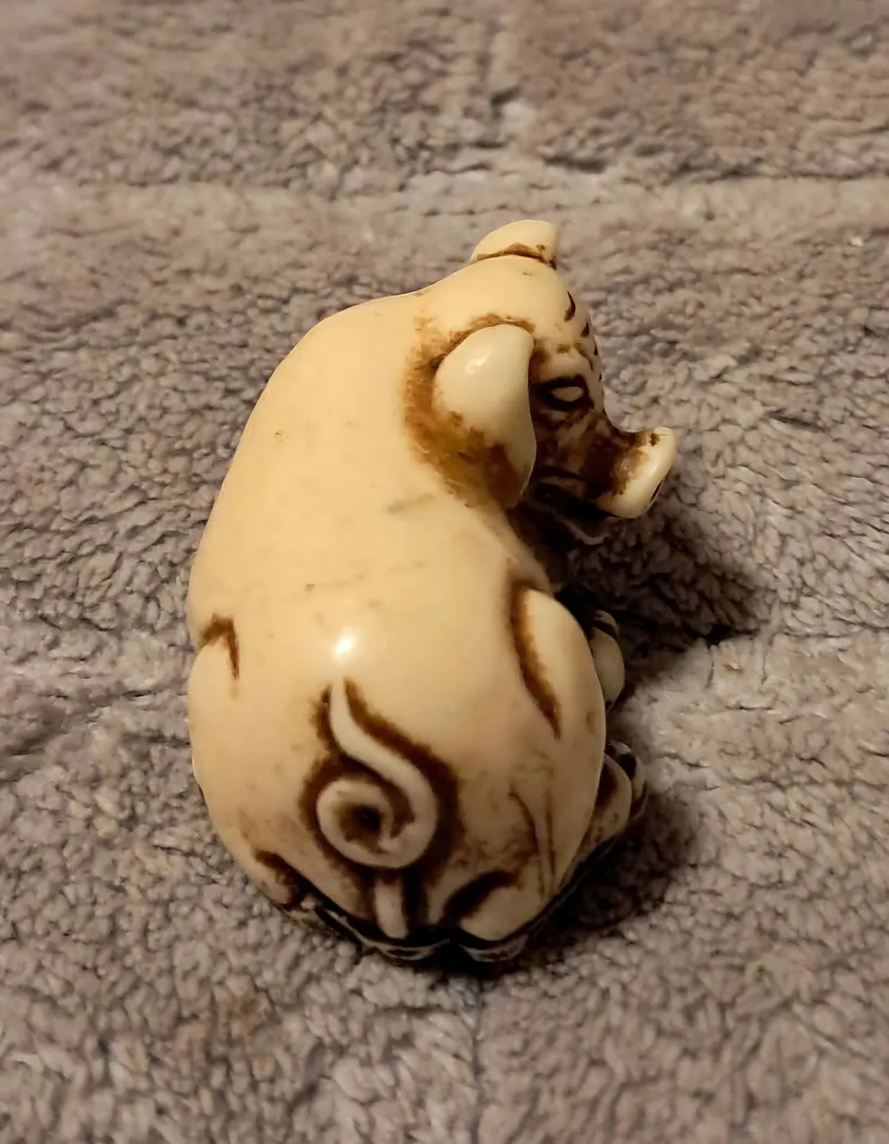 Maiale cinese Netsuke in avorio Dinastia Ming 3