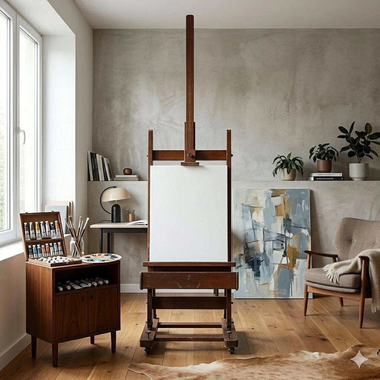 Large painter's easel in walnut-stained beech, 20th century 2