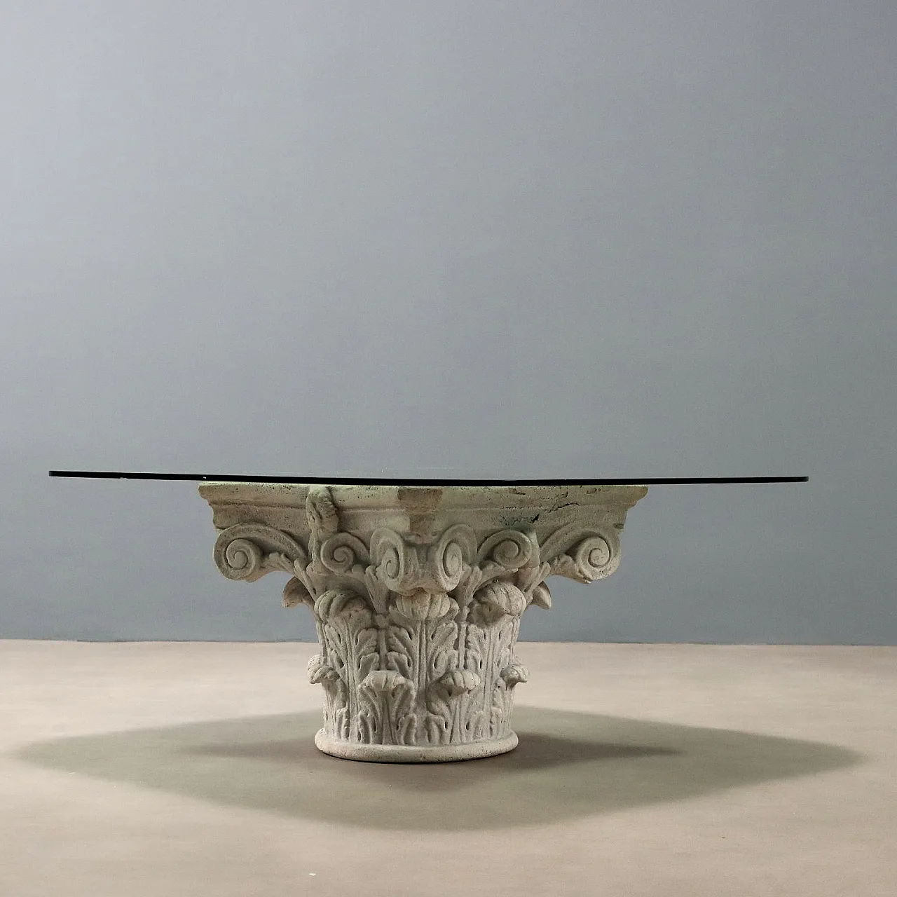Glass coffee table on capital base, 20th century 10