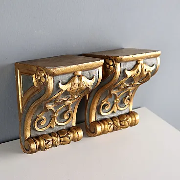 Pair of shelves in gilded wood, 19th century