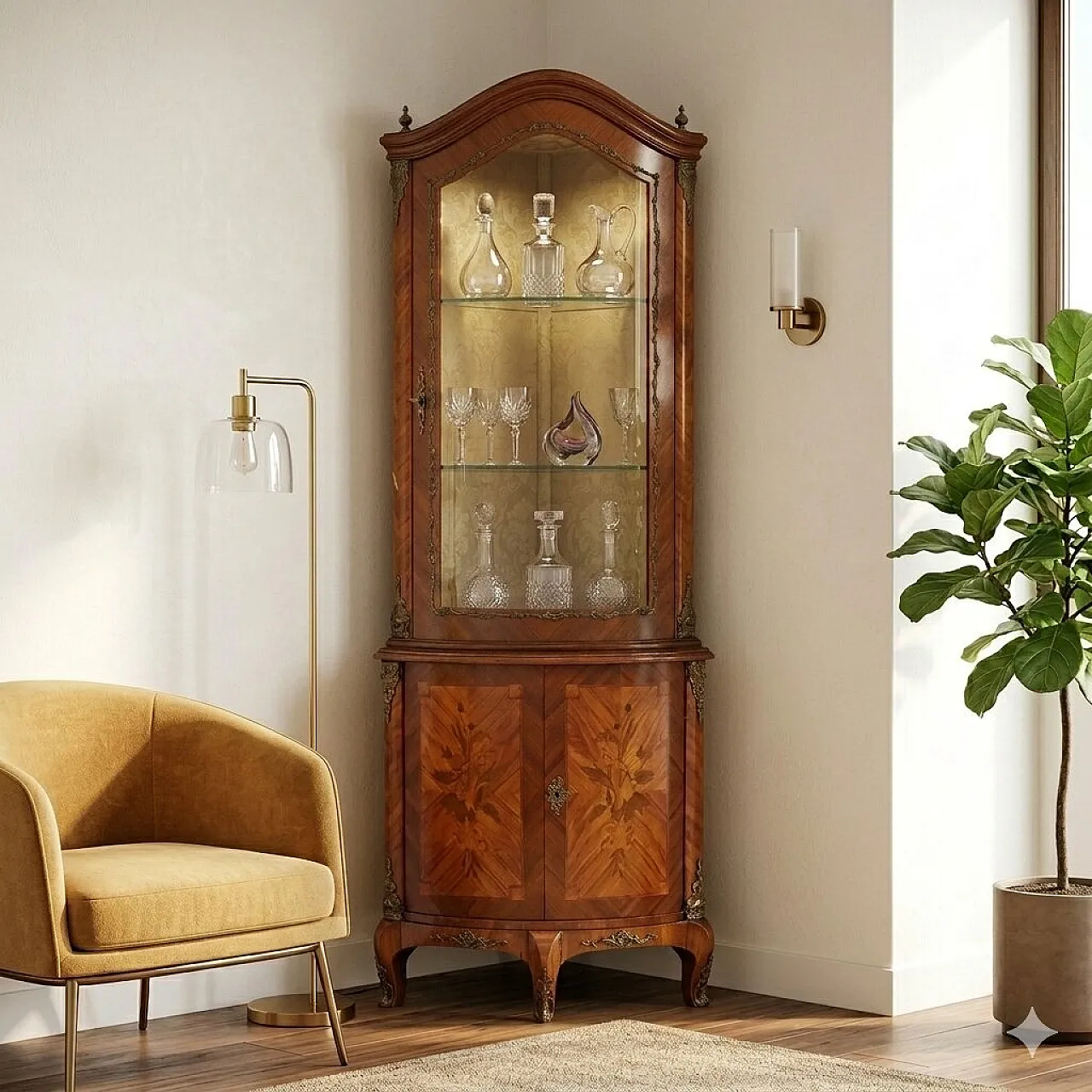 Demi-Lune Napoleon III corner cupboard in Bois de Rose, 19th century 2