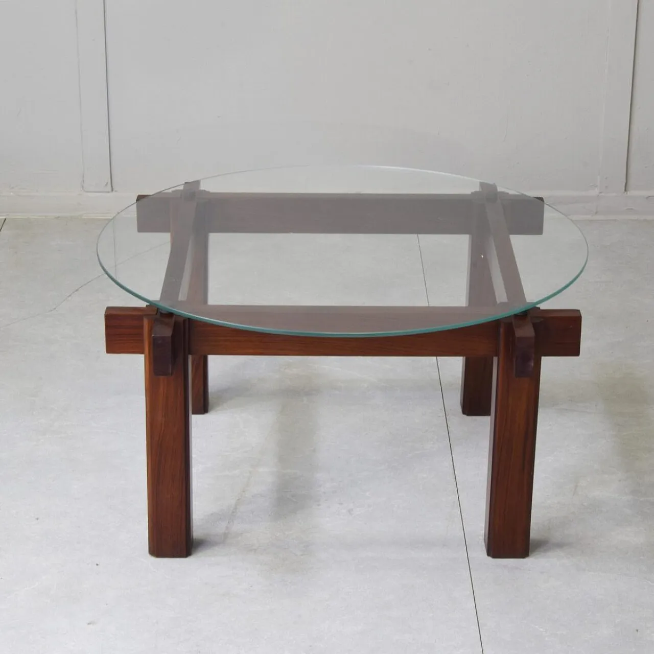 Mid-Century Modern coffee table in glass and teak, 1960s 1