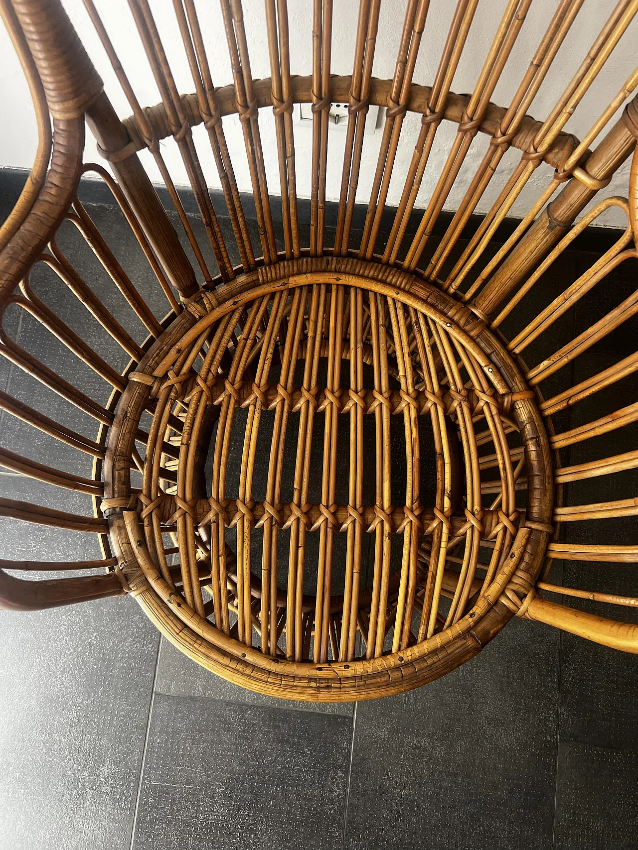 Armchair in bamboo and rattan with padded cushion, 1970s 3