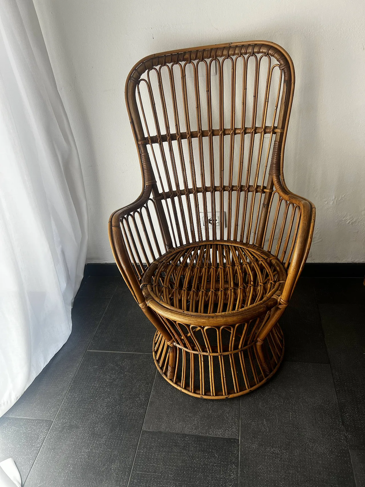 Armchair in bamboo and rattan with padded cushion, 1970s 4