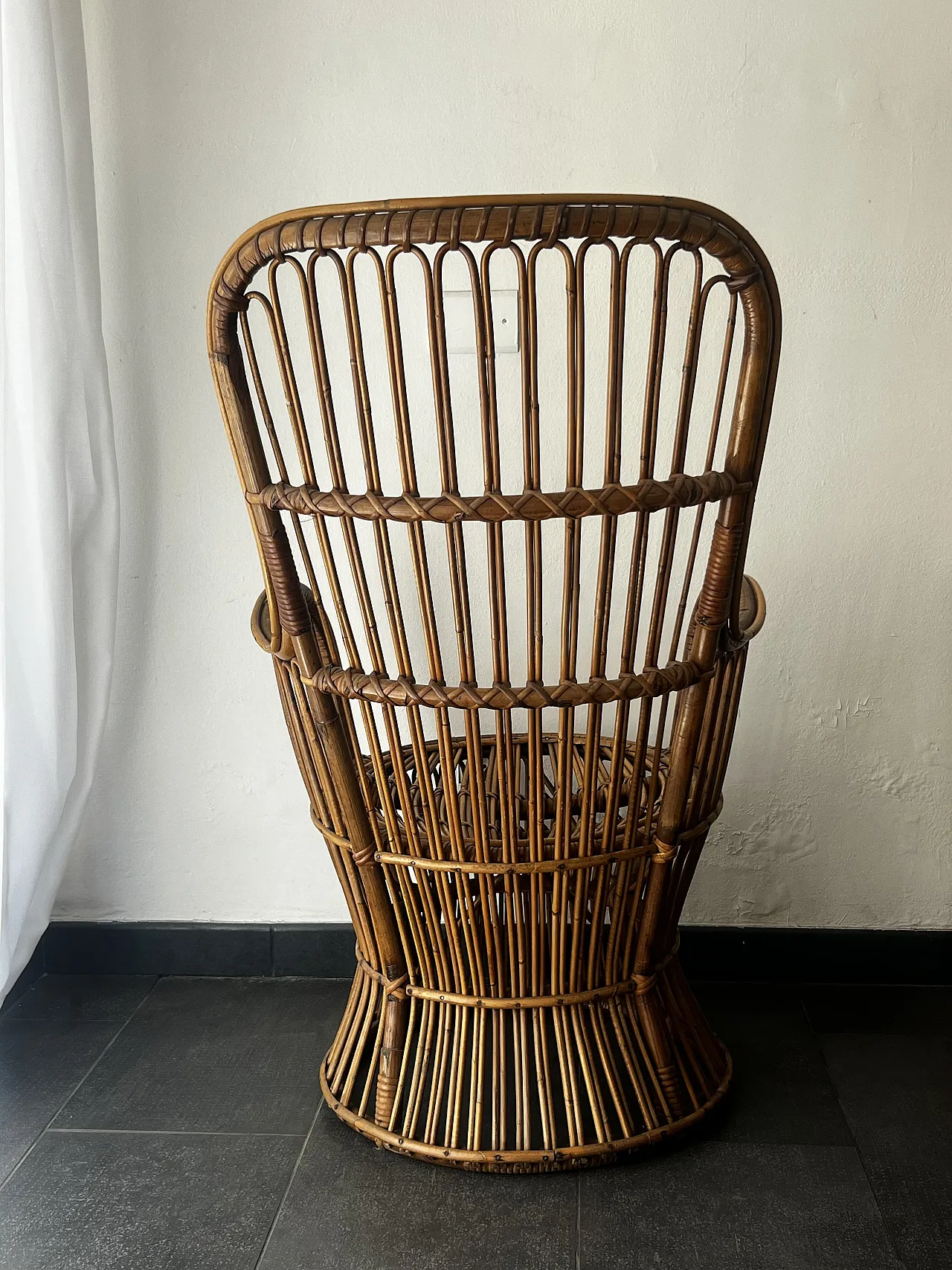 Armchair in bamboo and rattan with padded cushion, 1970s 6