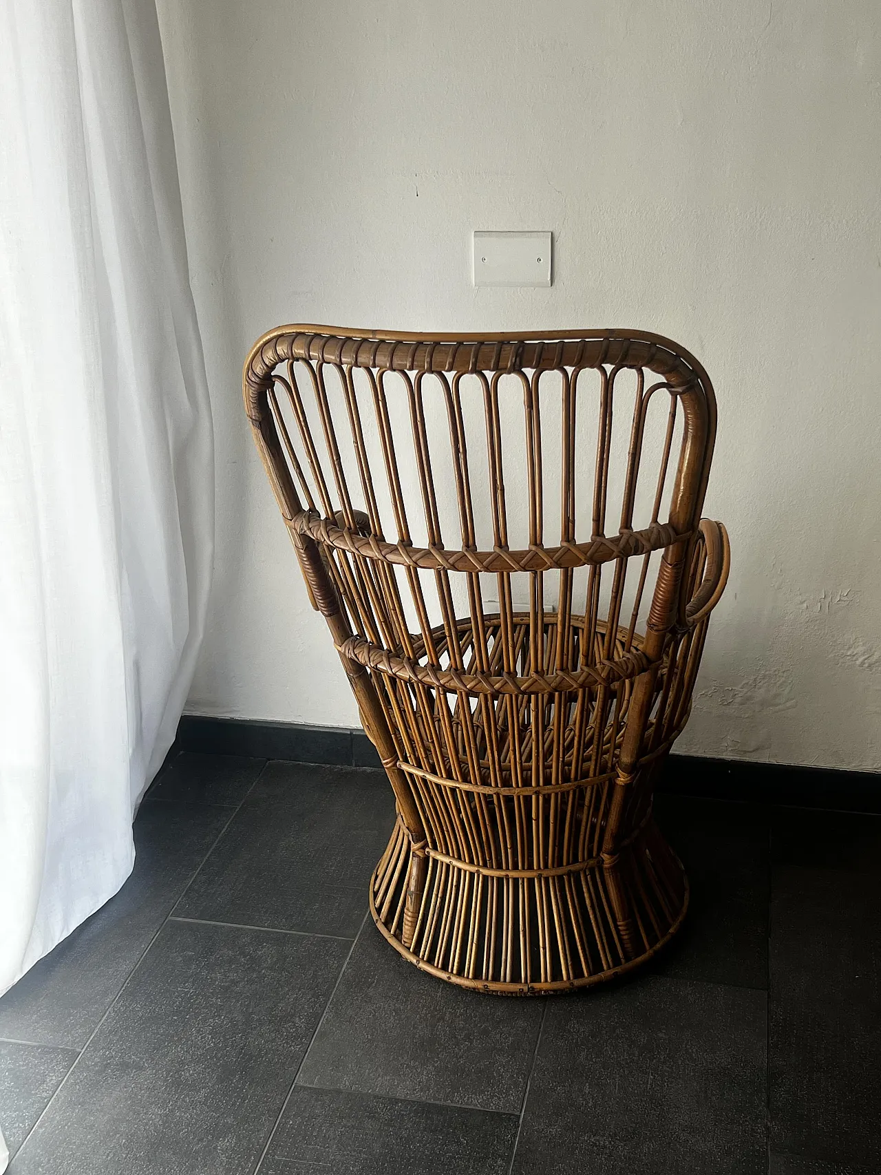 Armchair in bamboo and rattan with padded cushion, 1970s 7