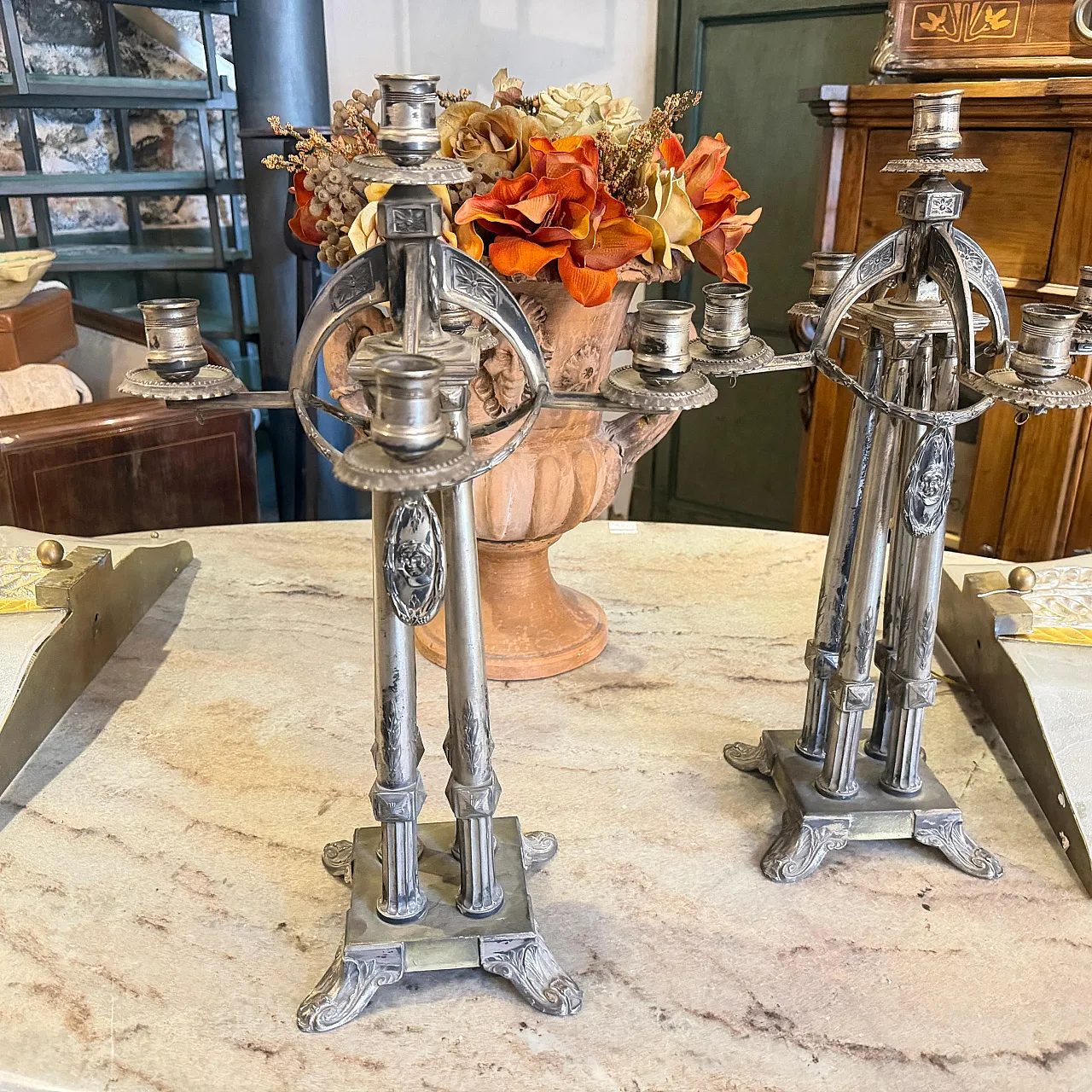 Art Nouveau silver plated five arms German candelabras, 20th century 2