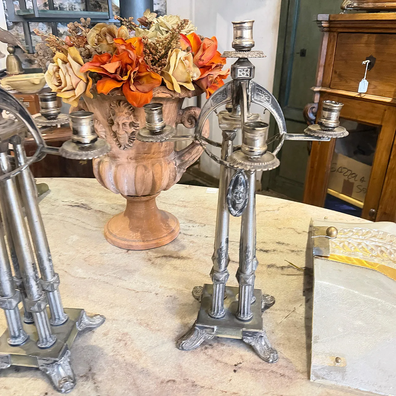 Art Nouveau silver plated five arms German candelabras, 20th century 3
