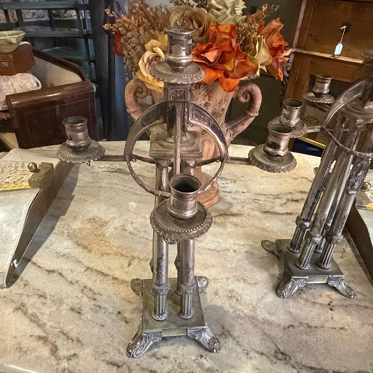 Art Nouveau silver plated five arms German candelabras, 20th century 8