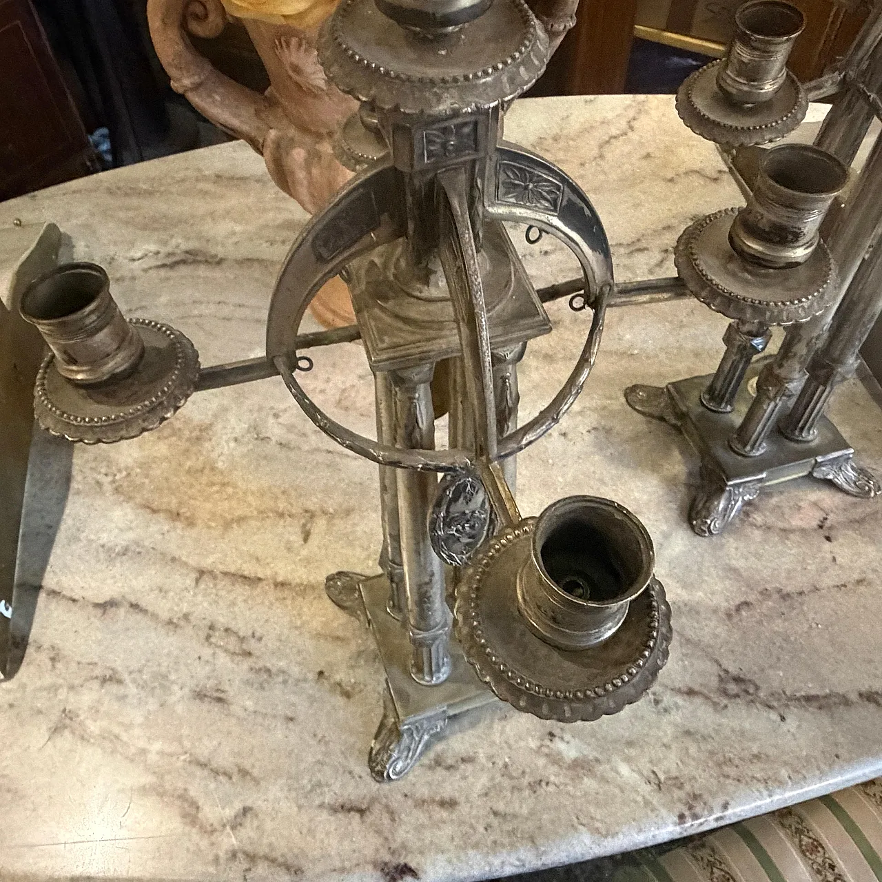 Art Nouveau silver plated five arms German candelabras, 20th century 13