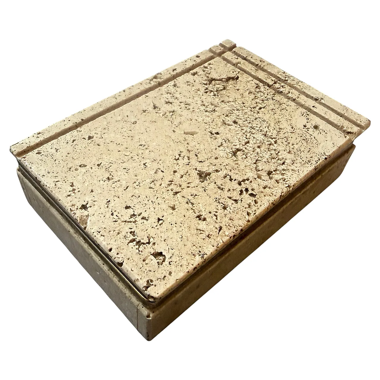 Travertine and brass box by Enzo Mari for f.lli Mannelli, 1970s 1