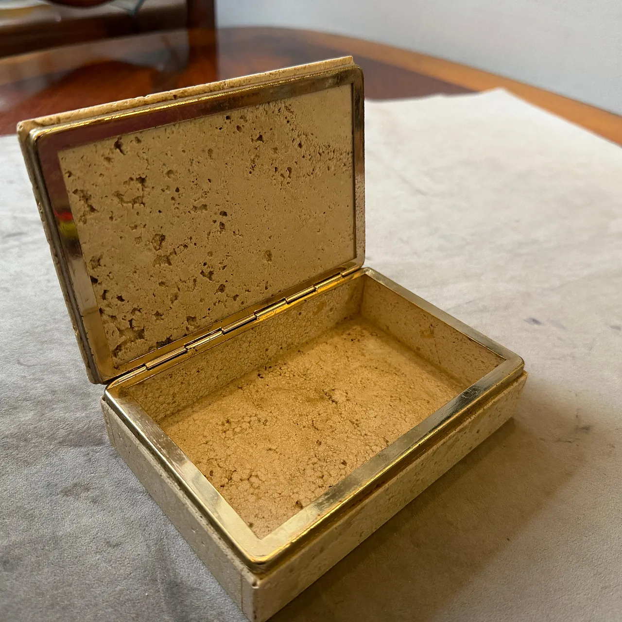 Travertine and brass box by Enzo Mari for f.lli Mannelli, 1970s 7
