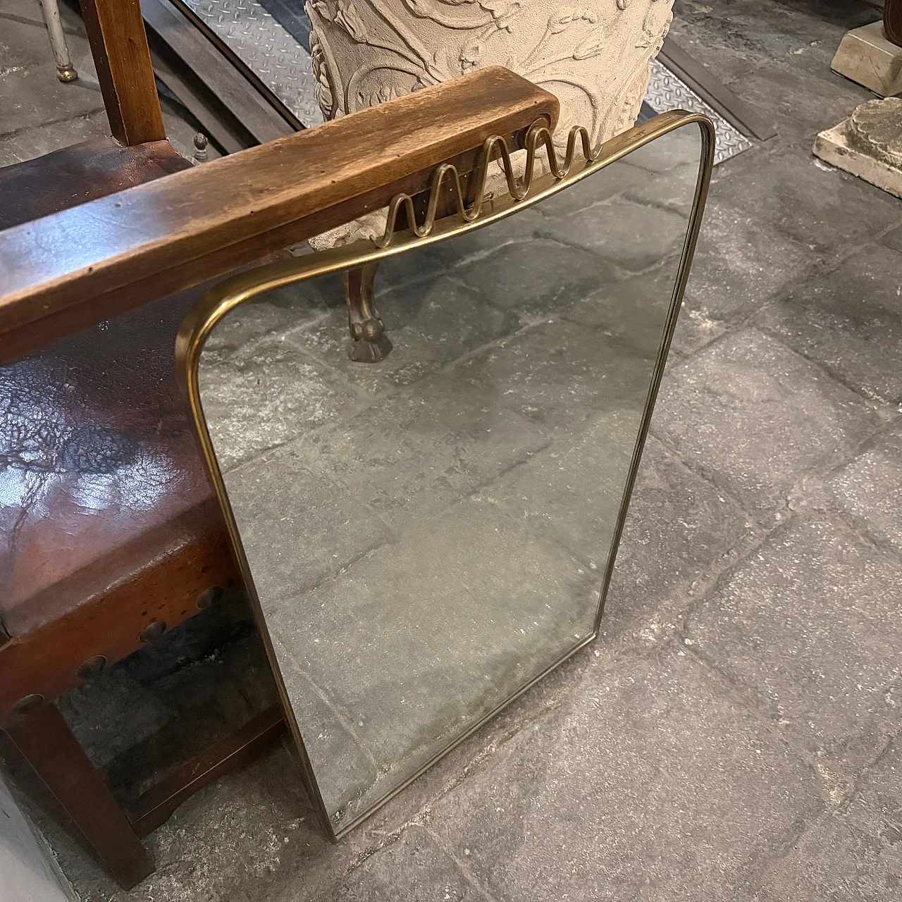 Specchio da parete in ottone massiccio di Gio Ponti, anni '50 10