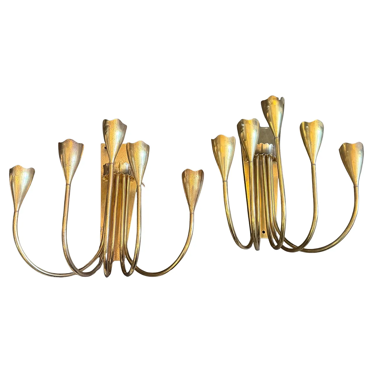 Pair of Gio Ponti solid brass wall sconces, 1940s 1