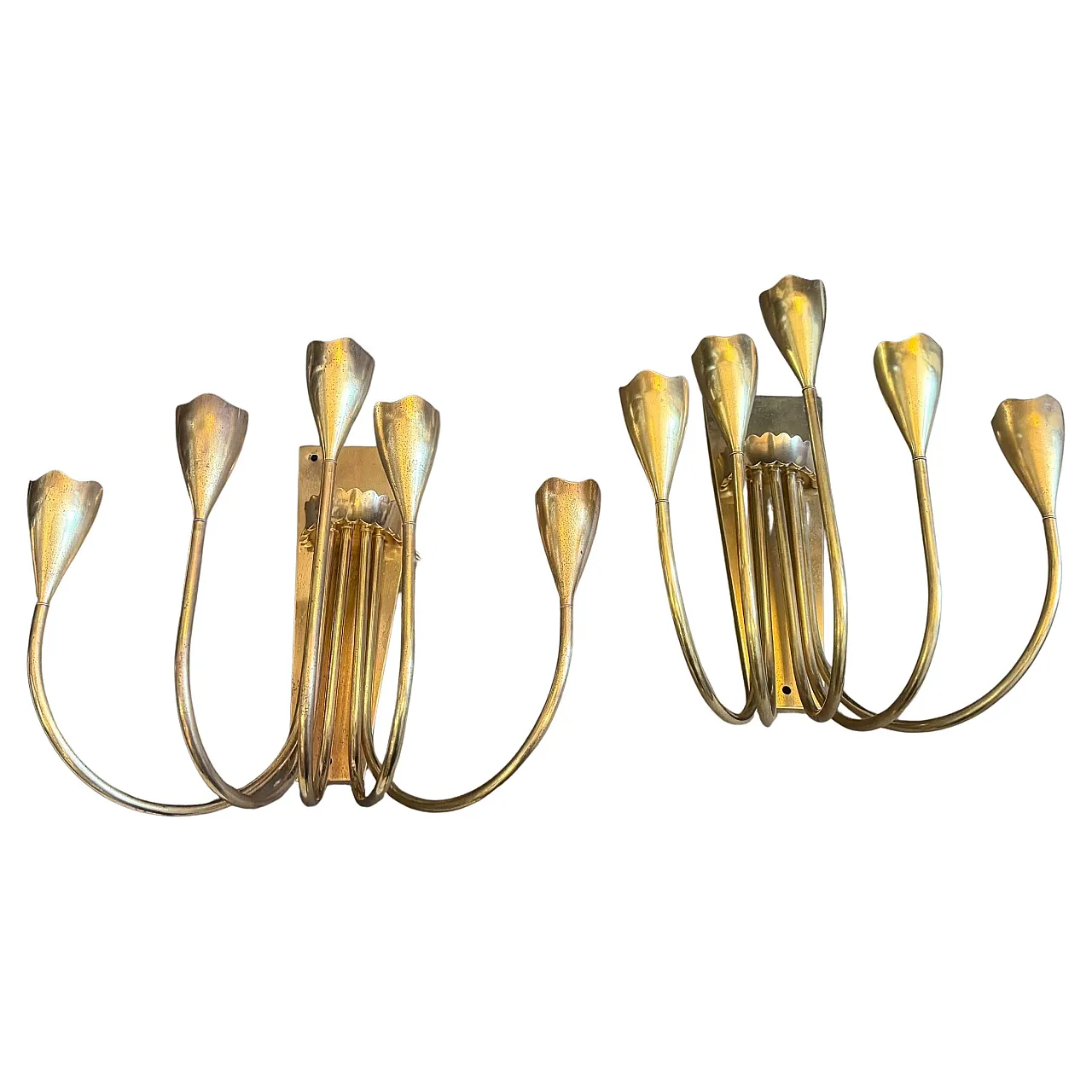 Pair of Gio Ponti solid brass wall sconces, 1940s 3