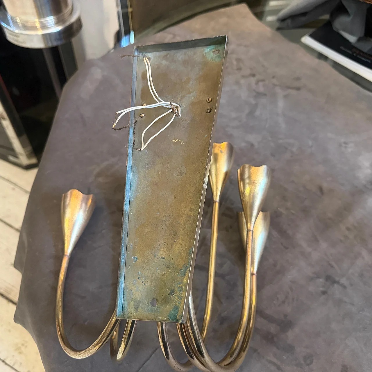 Pair of Gio Ponti solid brass wall sconces, 1940s 4