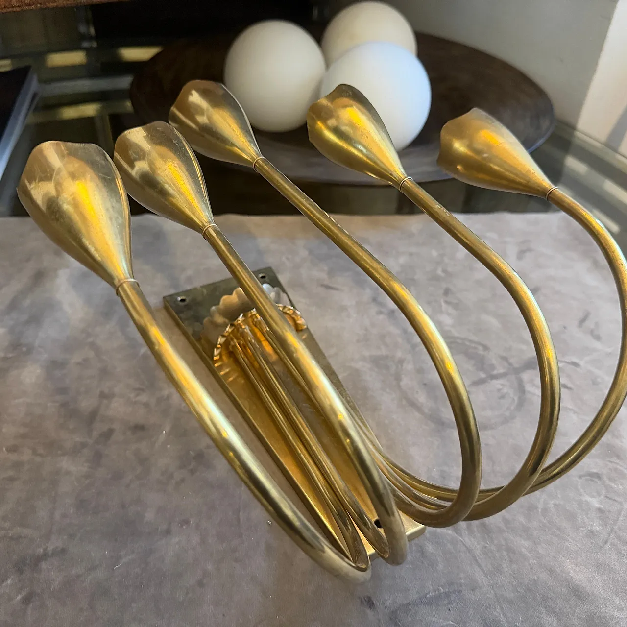 Pair of Gio Ponti solid brass wall sconces, 1940s 6