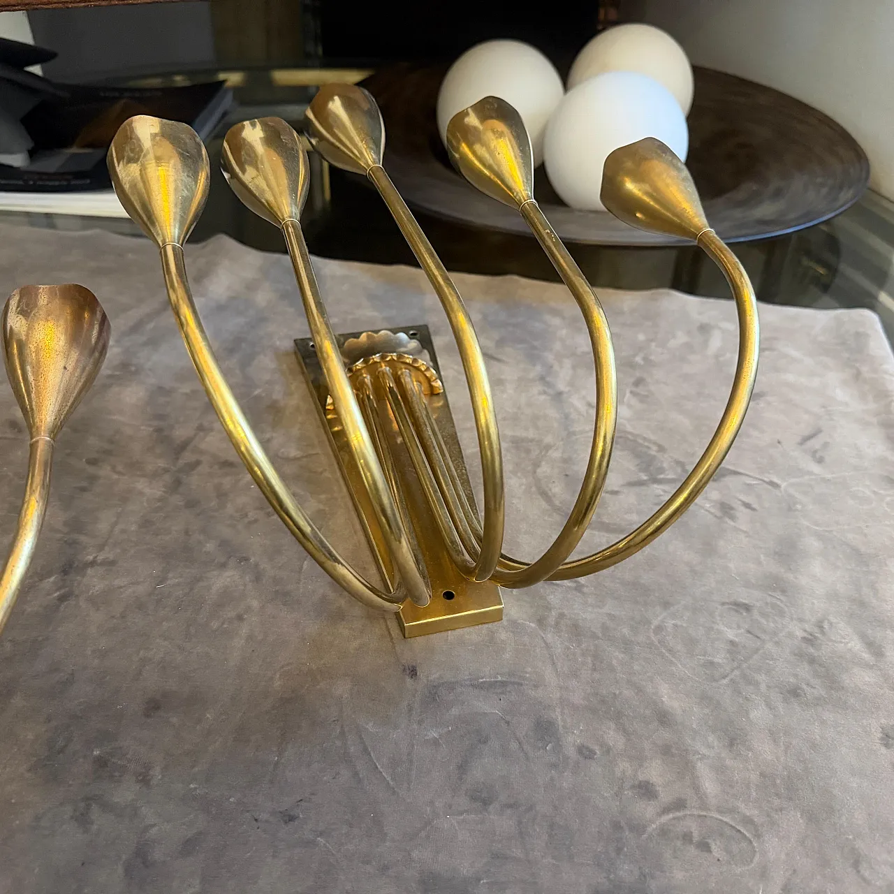 Pair of Gio Ponti solid brass wall sconces, 1940s 7