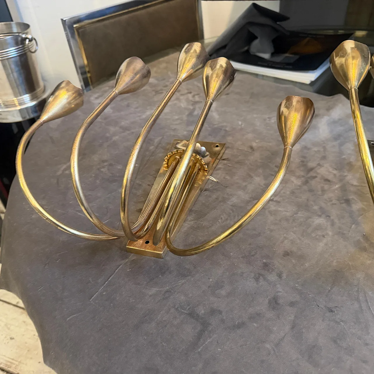 Pair of Gio Ponti solid brass wall sconces, 1940s 8