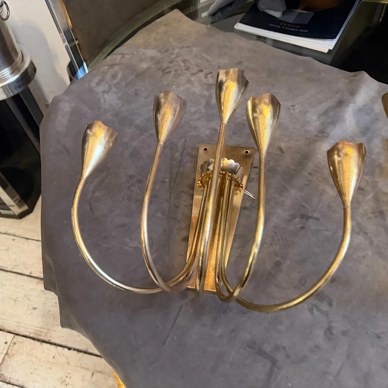 Pair of Gio Ponti solid brass wall sconces, 1940s 9