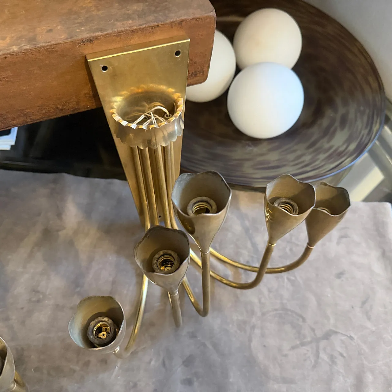Pair of Gio Ponti solid brass wall sconces, 1940s 10