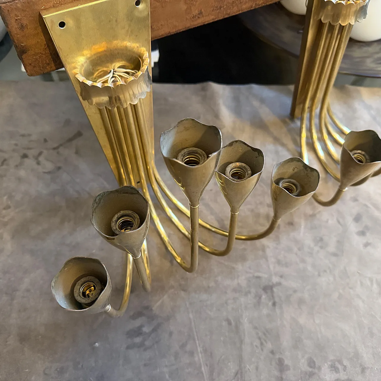 Pair of Gio Ponti solid brass wall sconces, 1940s 12