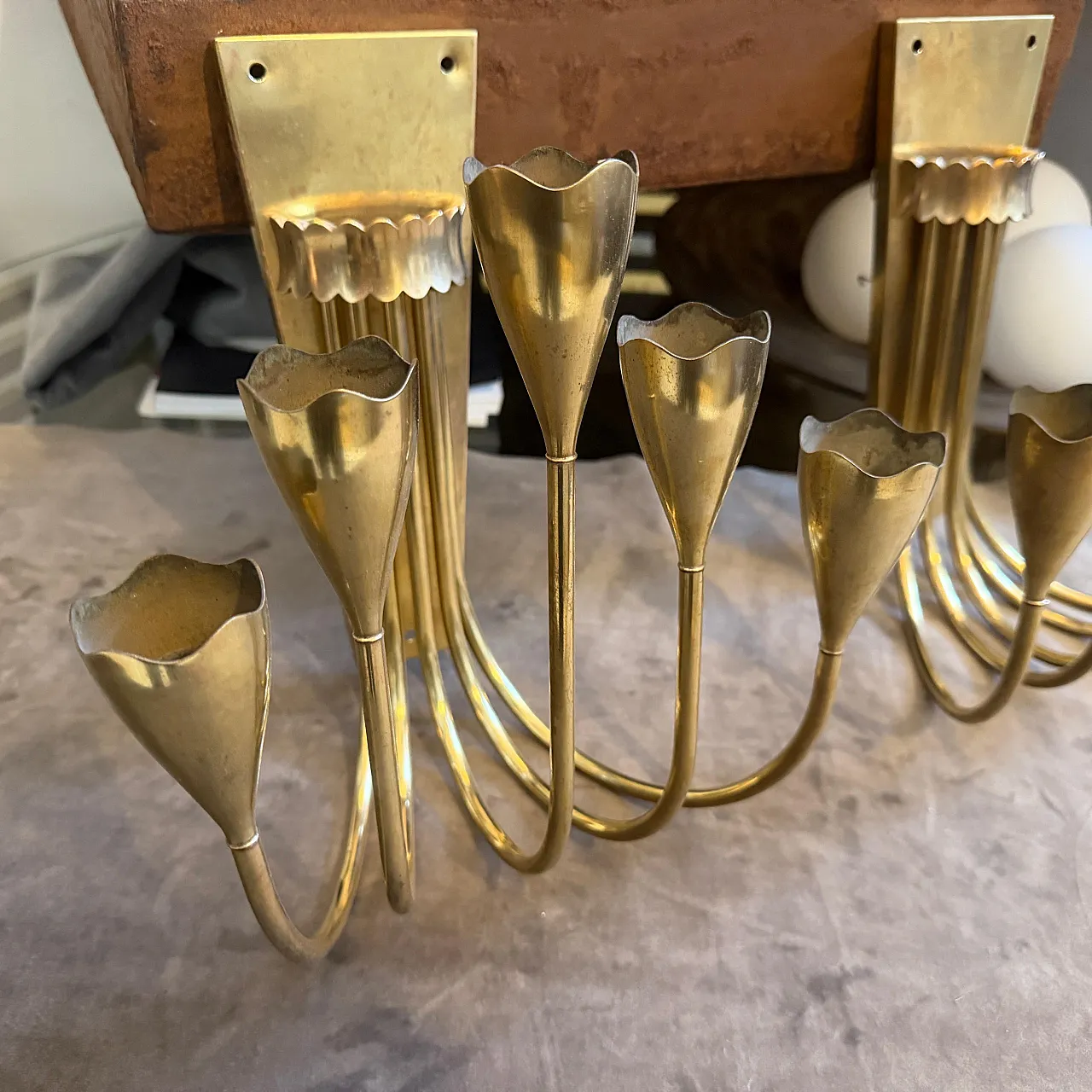 Pair of Gio Ponti solid brass wall sconces, 1940s 13