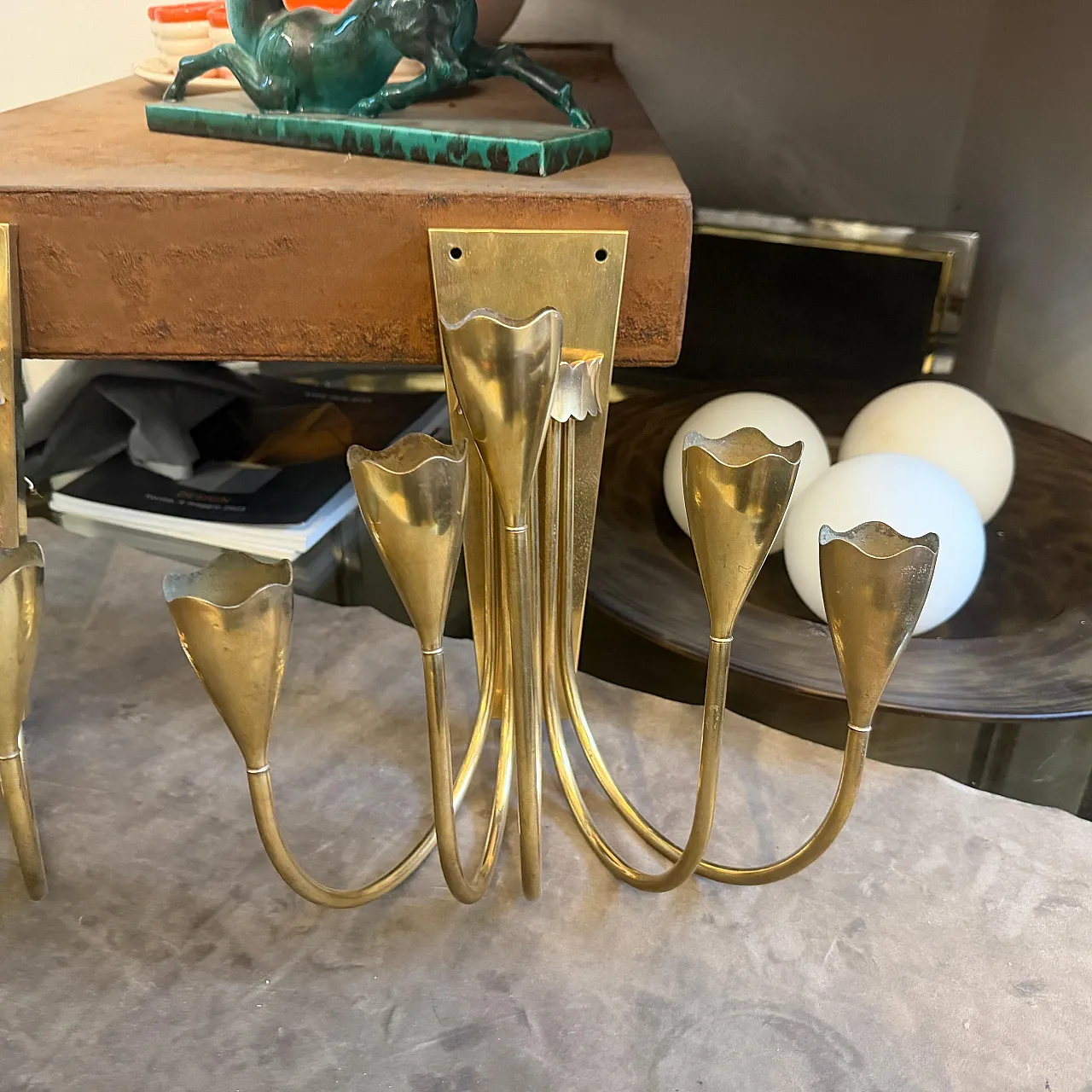Pair of Gio Ponti solid brass wall sconces, 1940s 15