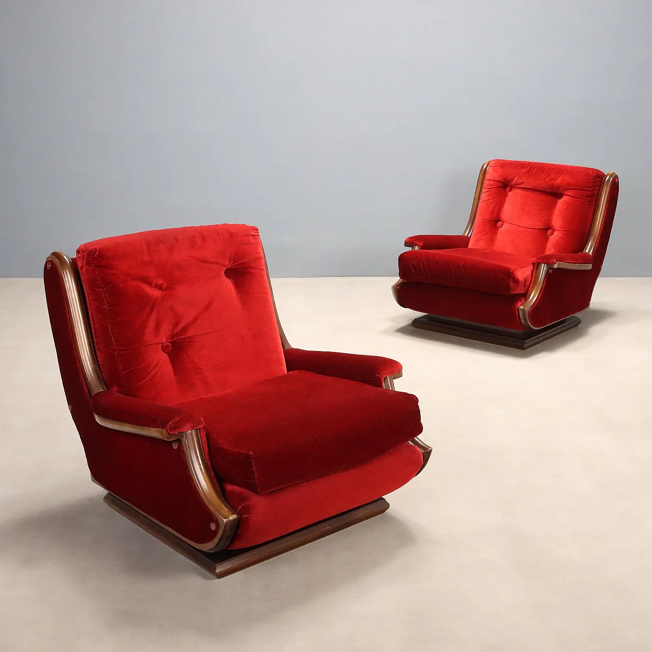 Pair of armchairs in velver, 1970s 1