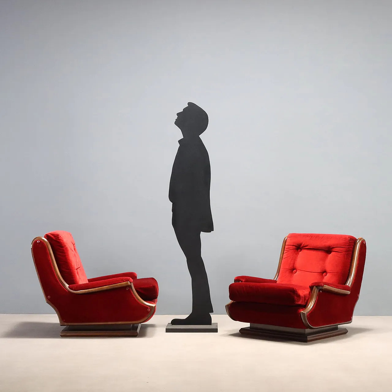 Pair of armchairs in velver, 1970s 2