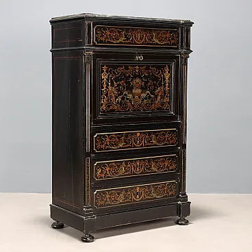 Secretaire in mogano ebanizzato e lamina di ottone, '800