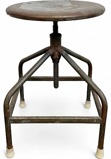 Industrial Iron Height Adjustable Swivel Stool, 1960s