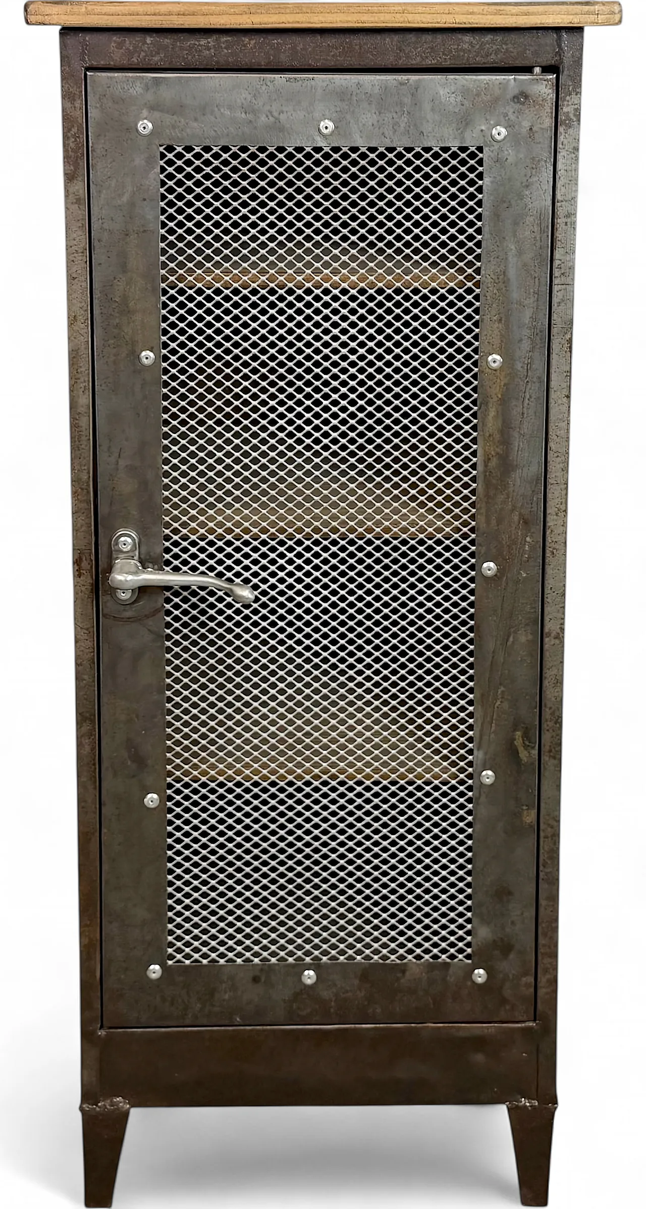 Industrial Iron Cabinet with Mesh Door, 1960s 16