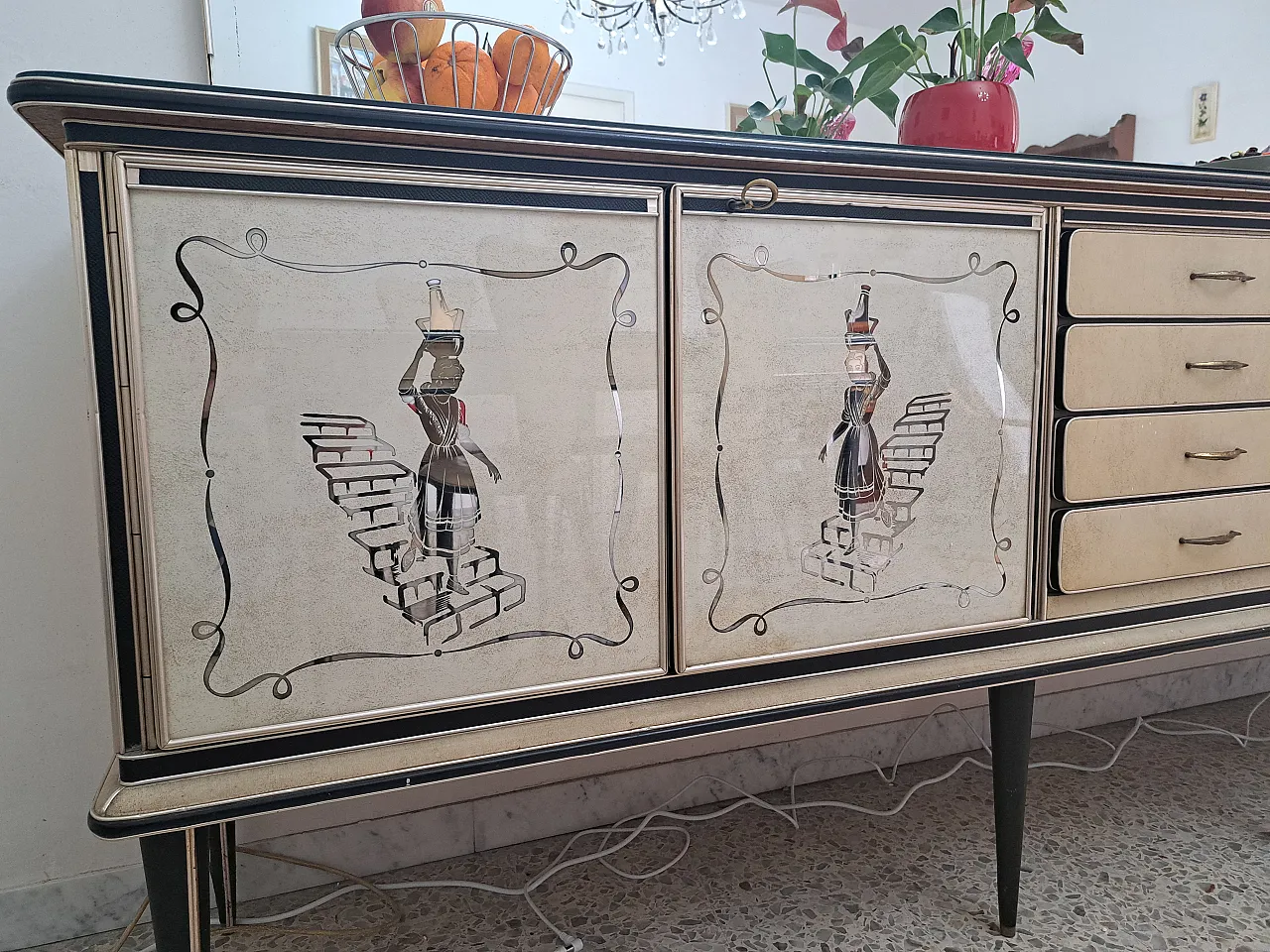 Mascagni sideboard with painted panels and mirror, 1950s 2