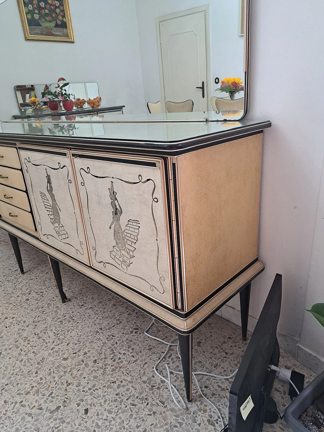 Mascagni sideboard with painted panels and mirror, 1950s 6