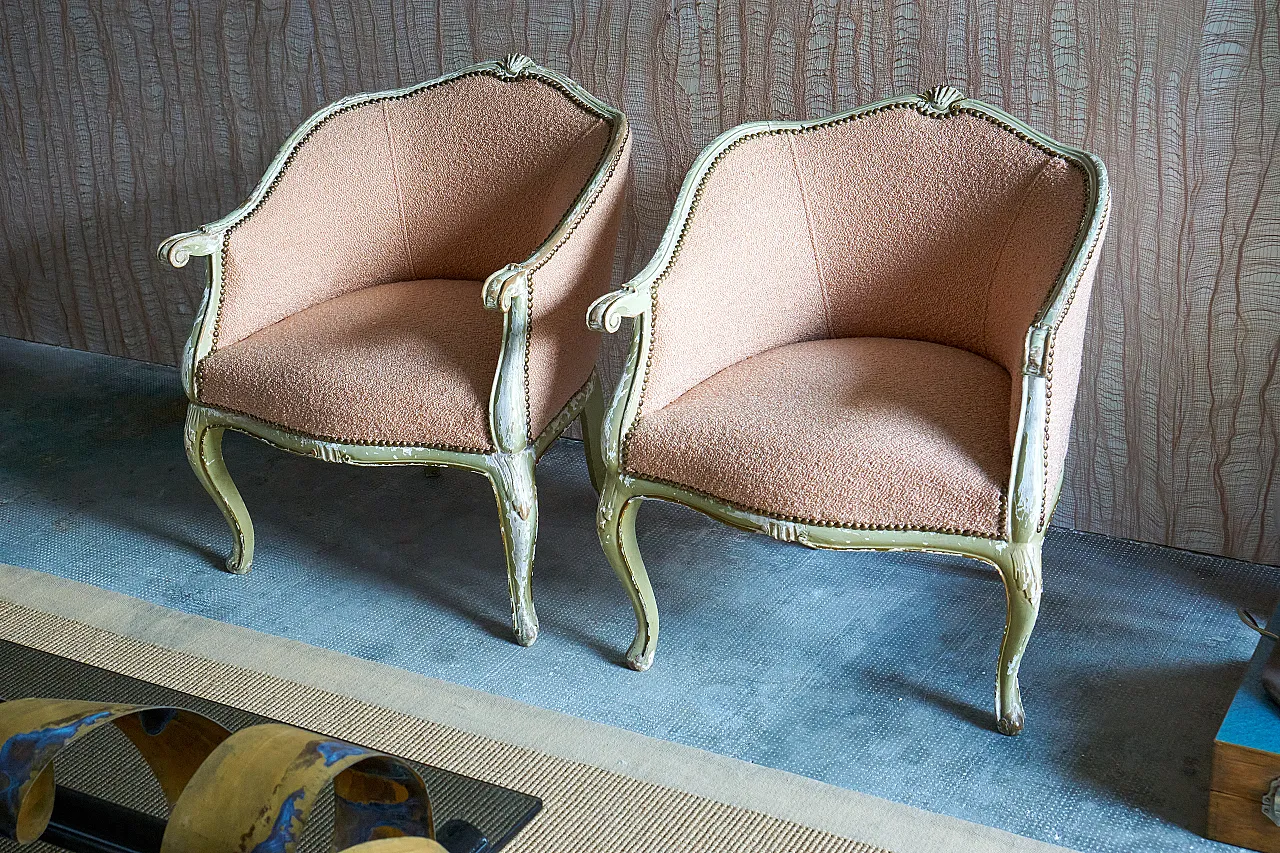 Pair of Louis XV style bedroom armchairs, 50s 2