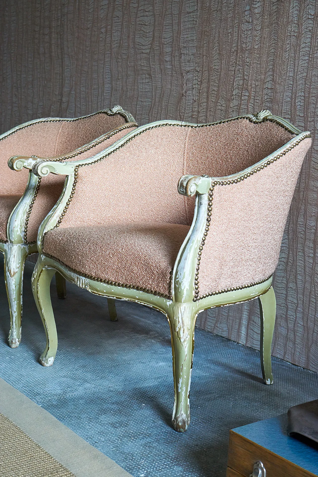Pair of Louis XV style bedroom armchairs, 50s 3