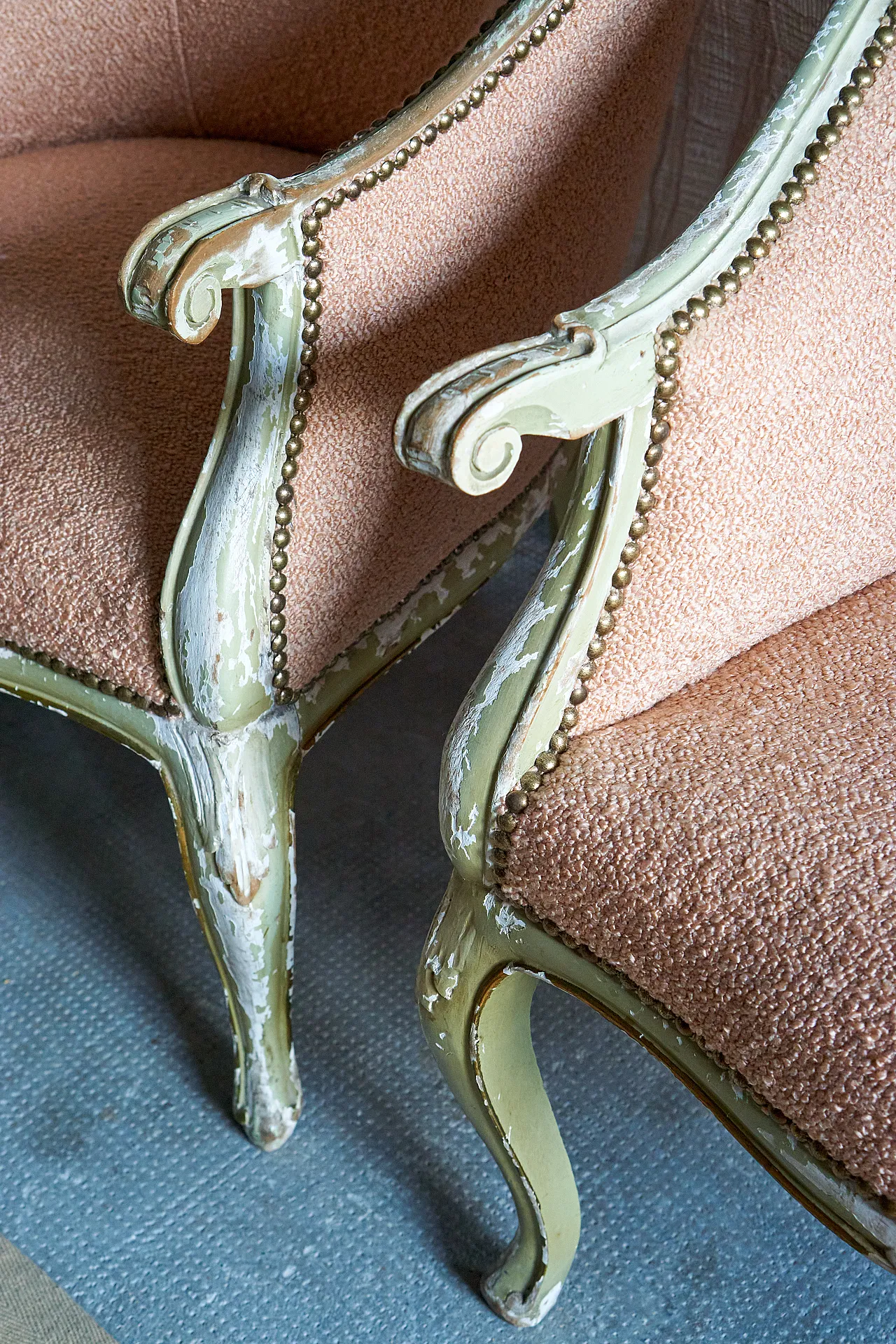 Pair of Louis XV style bedroom armchairs, 50s 5