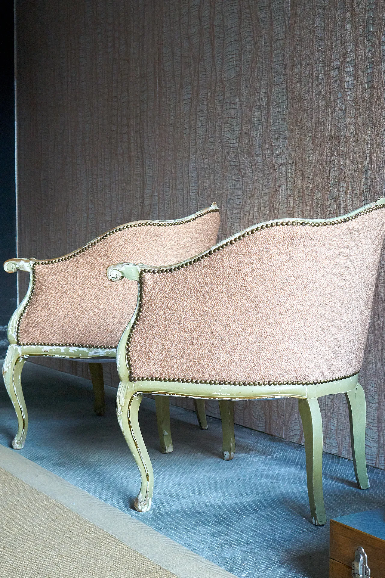 Pair of Louis XV style bedroom armchairs, 50s 7
