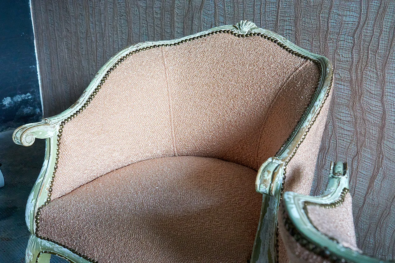 Pair of Louis XV style bedroom armchairs, 50s 9