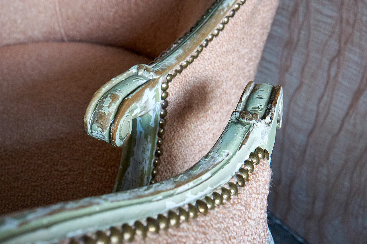 Pair of Louis XV style bedroom armchairs, 50s 10
